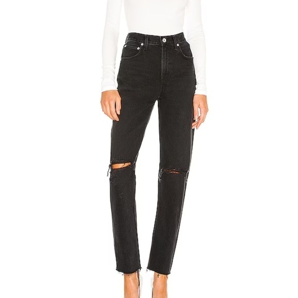 Agolde Denim - AGOLDE Cherie High Rise Straight Leg Jeans in Distortion Black Distressed 24